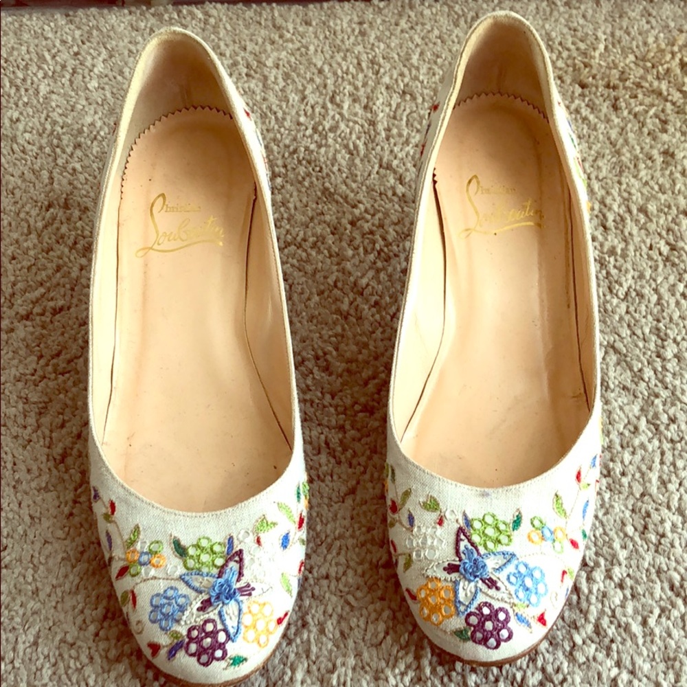 Louboutin Embroidered Low Heels